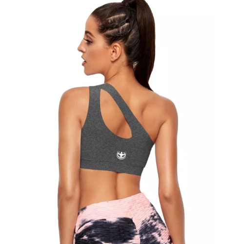 Womens Grey One Strap Sports Bra With No Steel Ring - HAMERSFITNESS
