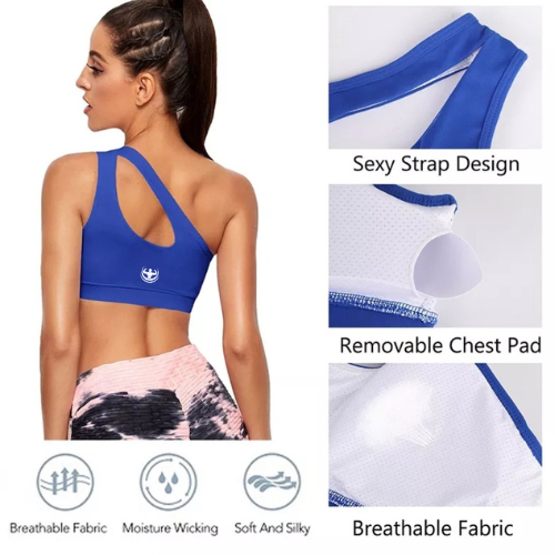 Womens Blue One Strap Sports Bra With No Steel Ring - HAMERSFITNESS