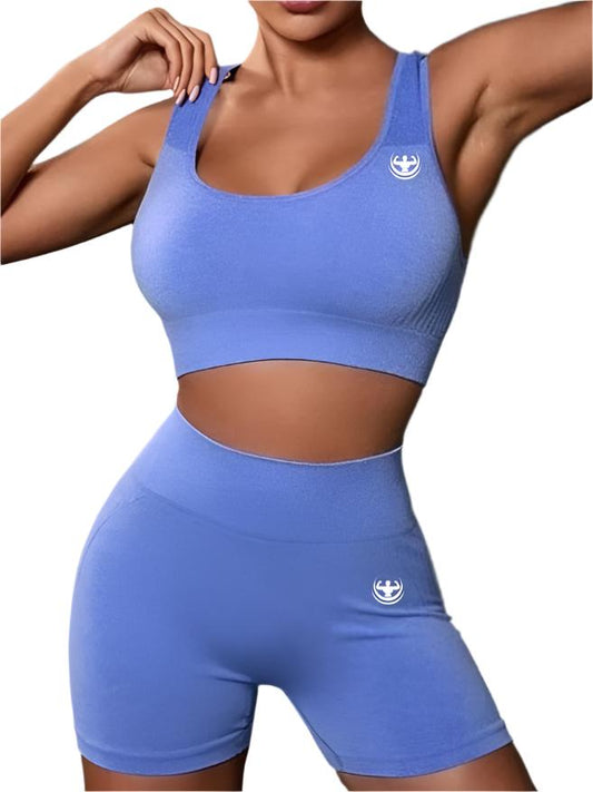 Two Piece Blue Seamless Yoga/Gym Set - HAMERSFITNESS