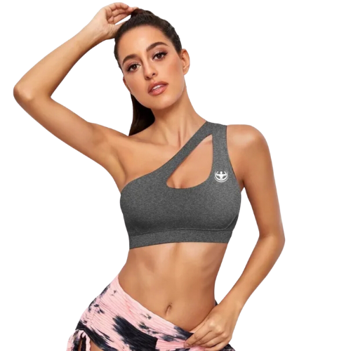 Womens Grey One Strap Sports Bra With No Steel Ring