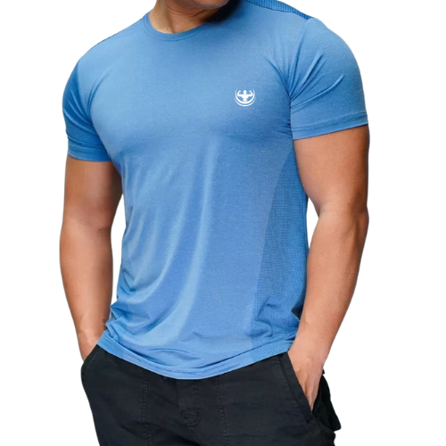 Mens Blue Quick-Dry Ice Silk Fitness T Shirt