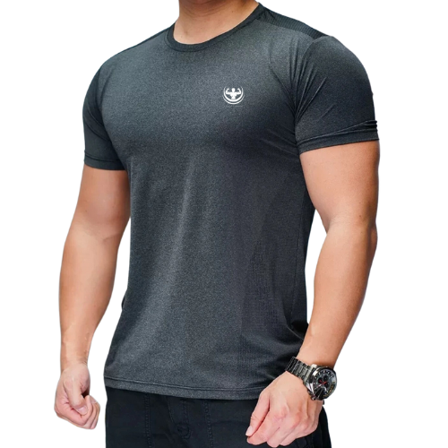 Mens Black Quick-Dry Ice Silk Fitness T Shirt